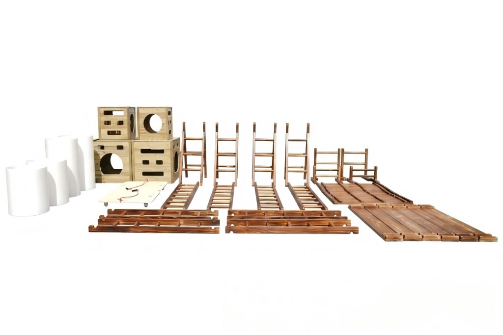 Wooden Outdoor Playground Equipment: 40pcs Durable Obstacle Course Set