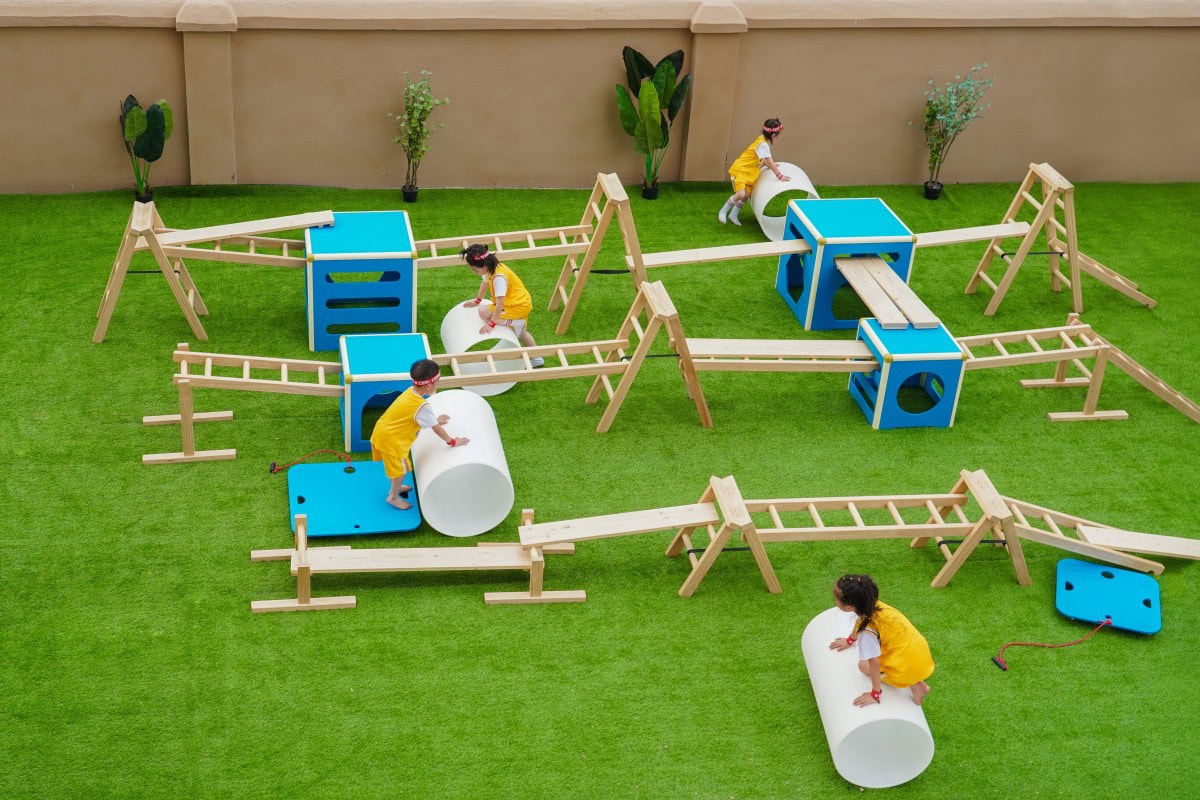 Kids Obstacle Course: 9 Essential Planning and Safety Steps 9 Large modular wooden obstacle course for preschool and childcare projects