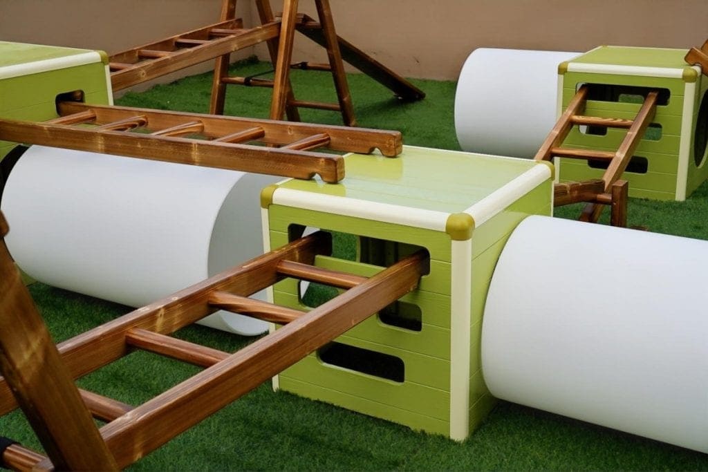Children's Obstacle Course Equipment: 41pcs Carbonized Set & Avocado Bin
