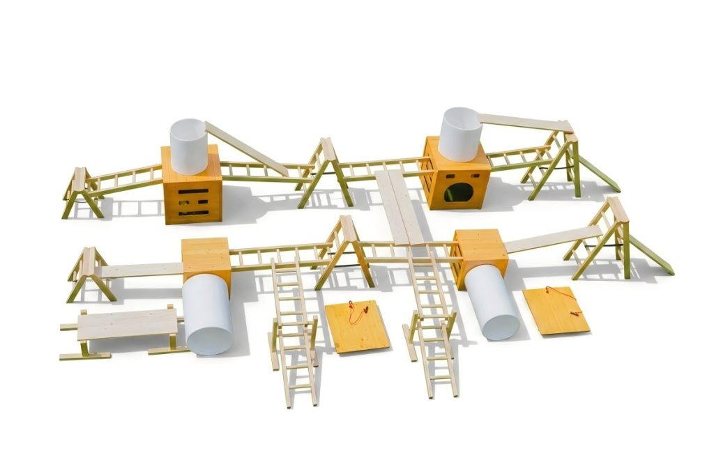 Anji Play Outdoor Equipment: 41pcs Honey-Colored Sports Set