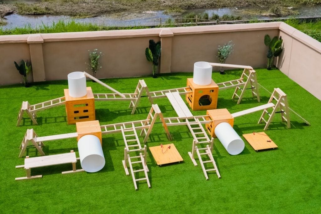 Anji Play Outdoor Equipment: 41pcs Honey-Colored Sports Set