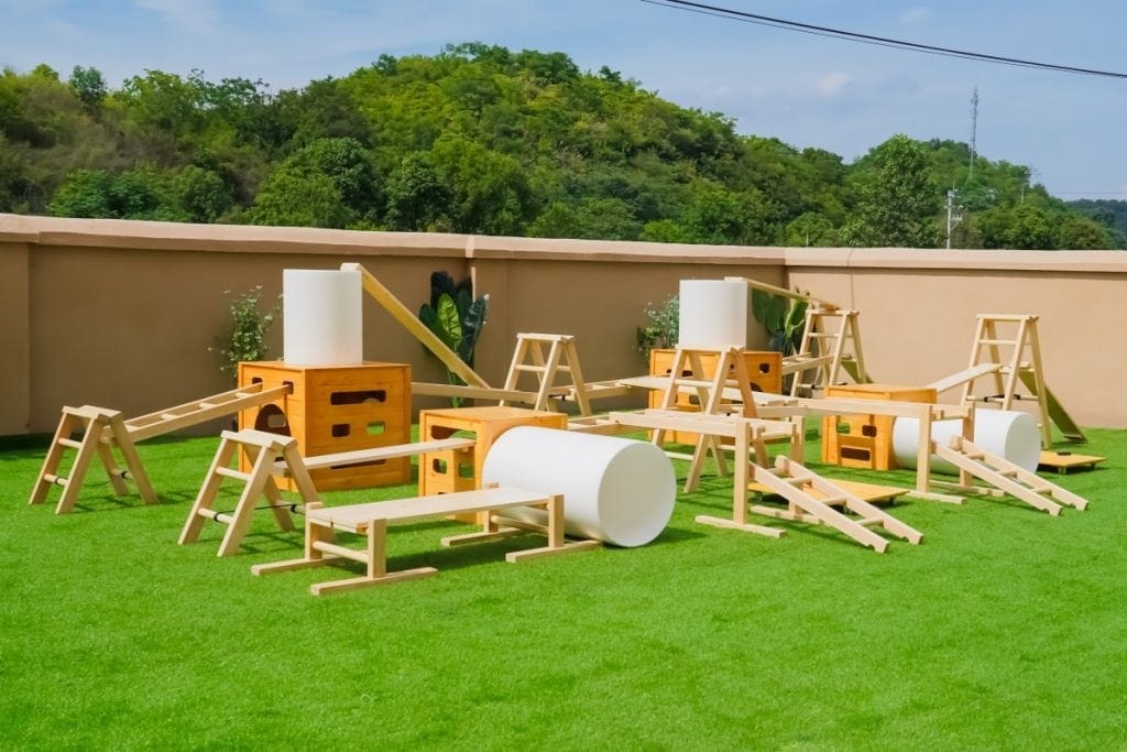 Anji Play Outdoor Equipment: 41pcs Honey-Colored Sports Set