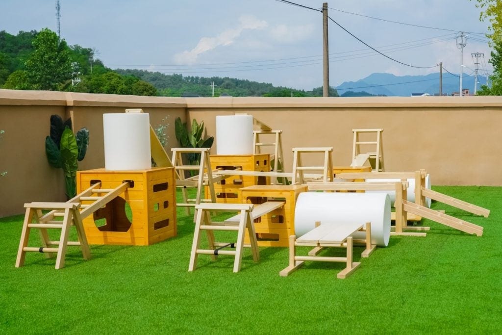 Anji Play Outdoor Equipment: 41pcs Honey-Colored Sports Set