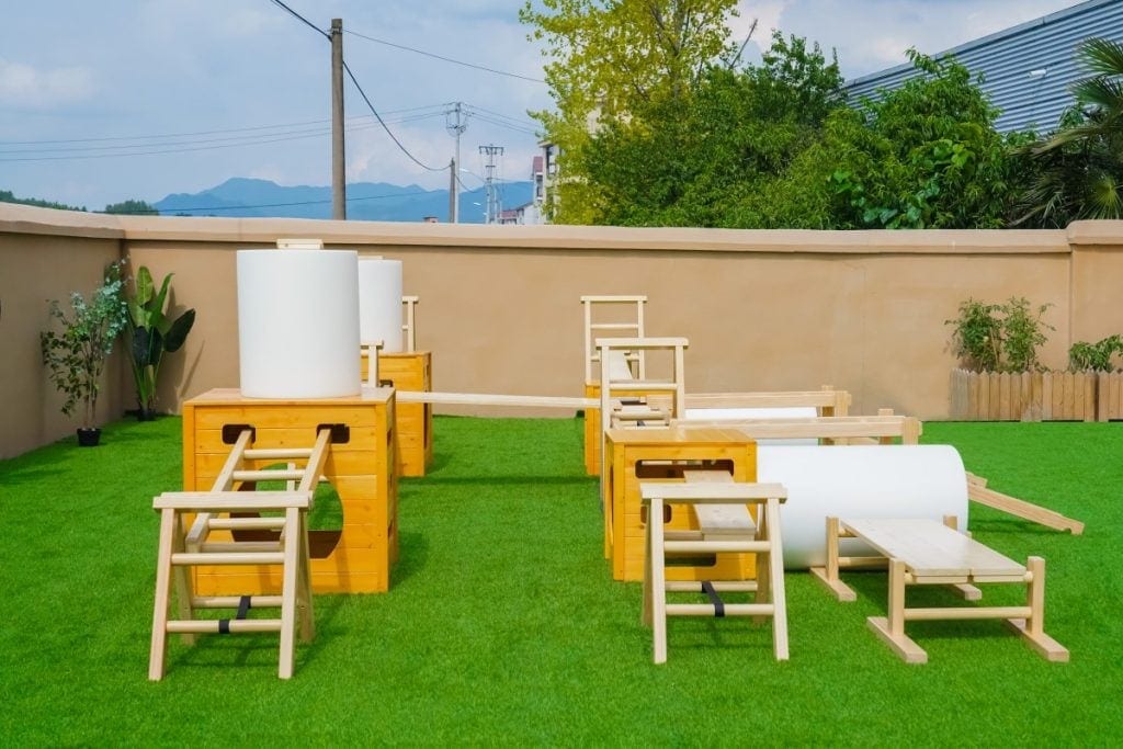 Anji Play Outdoor Equipment: 41pcs Honey-Colored Sports Set