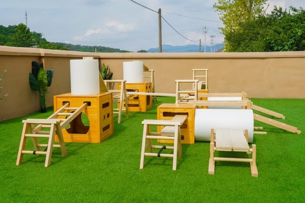 Anji Play Outdoor Equipment: 41pcs Honey-Colored Sports Set