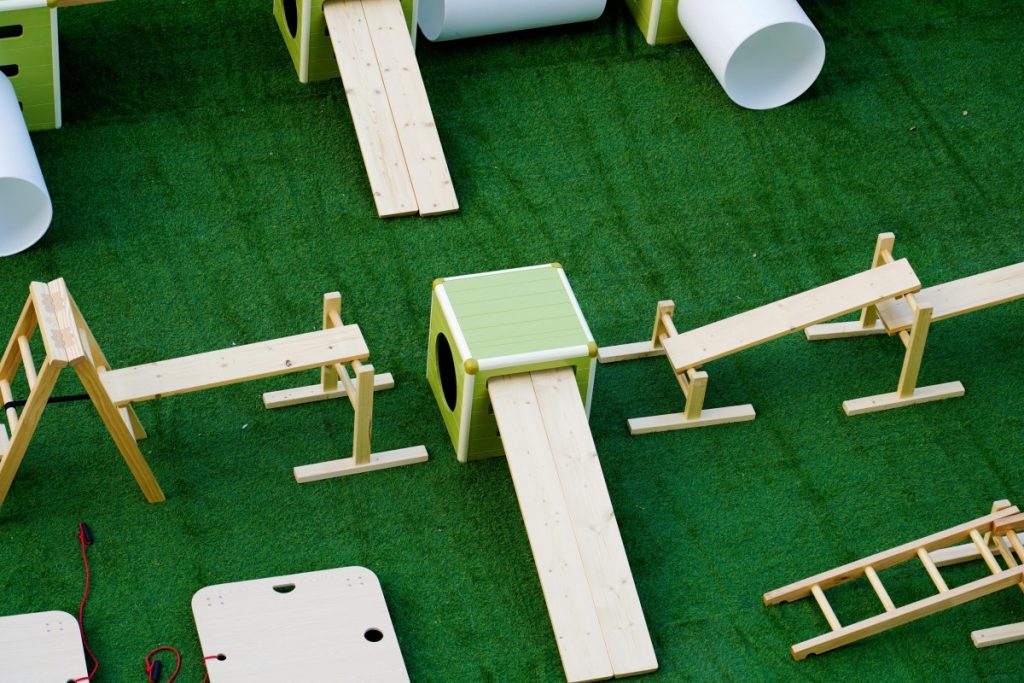 Kids Obstacle Course Set: 41pcs Natural Wood & Storage Bin