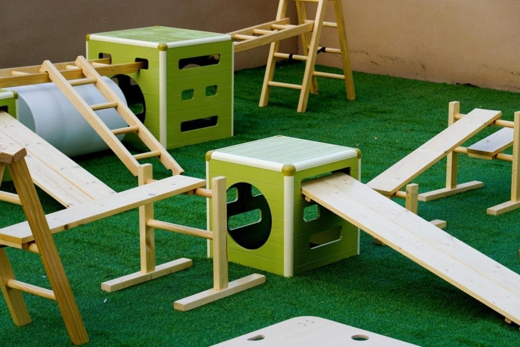 Kids Obstacle Course Set: 41pcs Natural Wood & Storage Bin