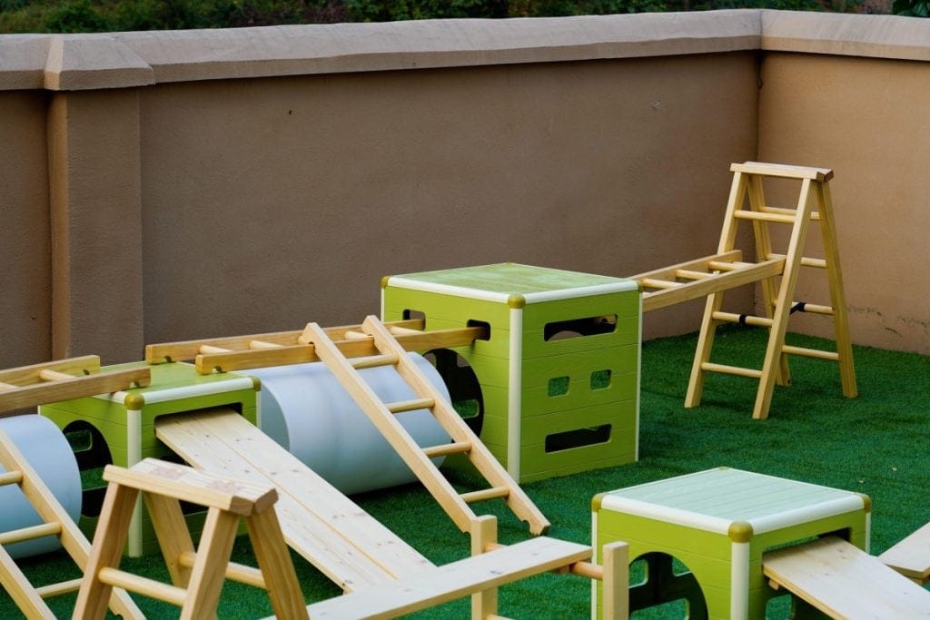 Kids Obstacle Course Set: 41pcs Natural Wood & Storage Bin
