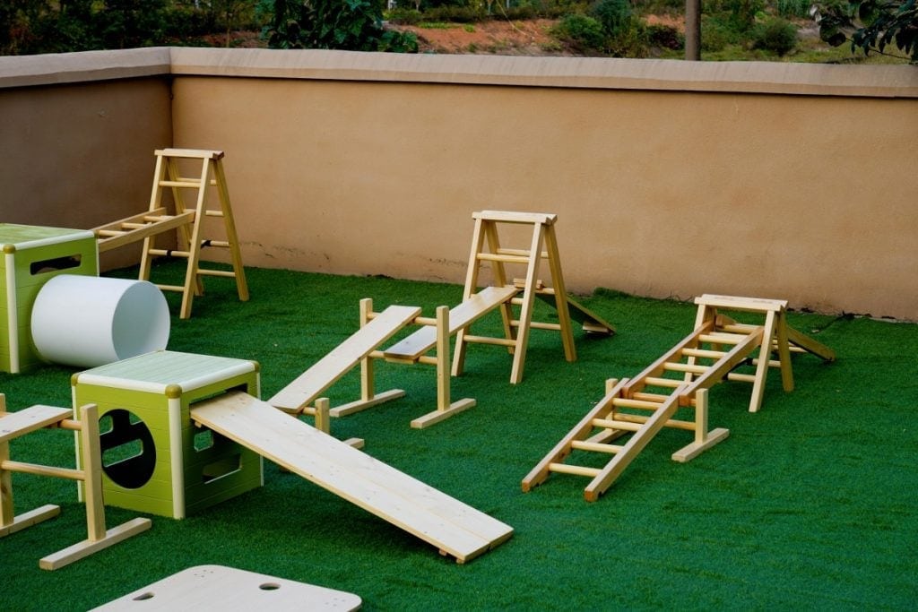 Kids Obstacle Course Set: 41pcs Natural Wood & Storage Bin