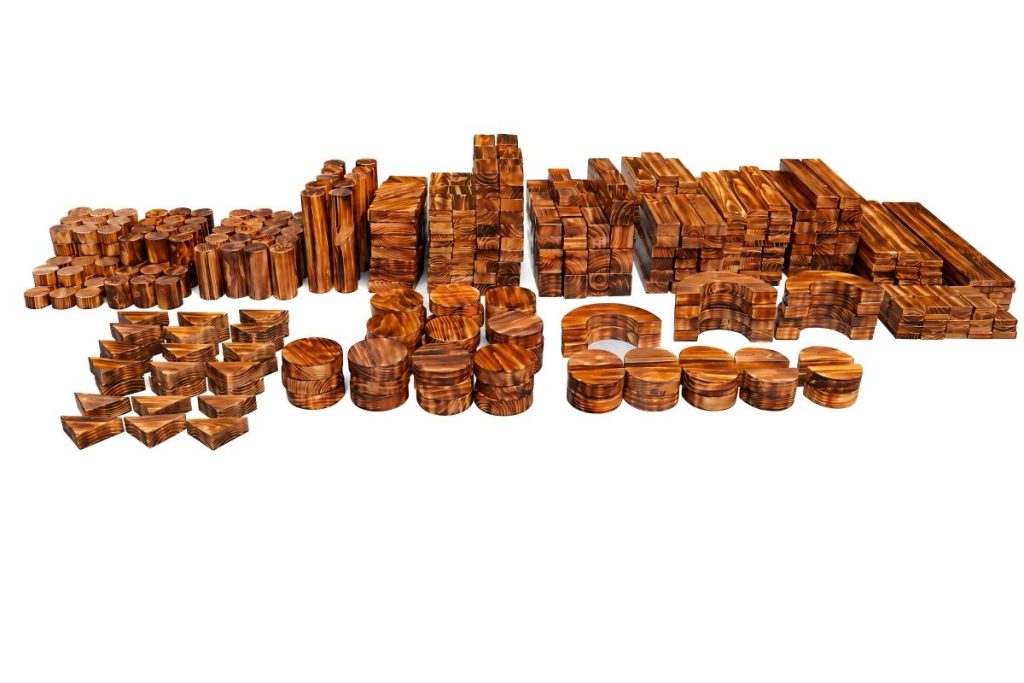 Carbonized Wooden Building Blocks: 656pcs Anji Exploration Set