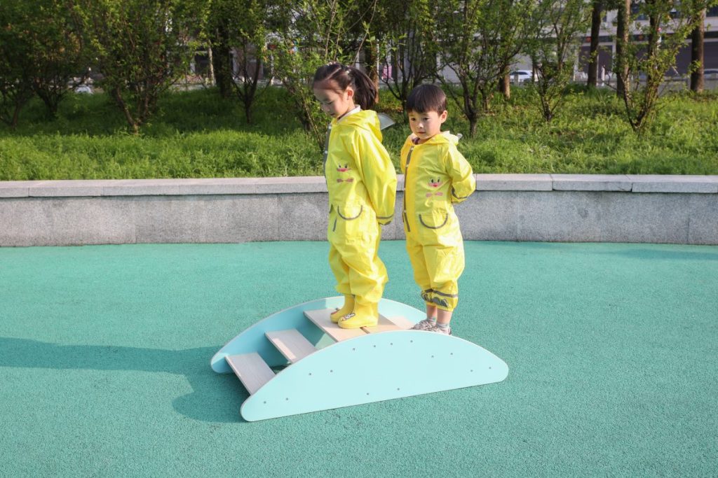 2-in-1 Montessori-style Wooden Rocking Boat and Climbing Step set