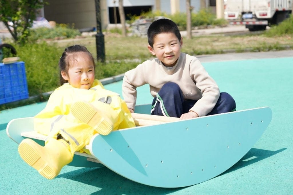 2-in-1 Montessori-style Wooden Rocking Boat and Climbing Step set