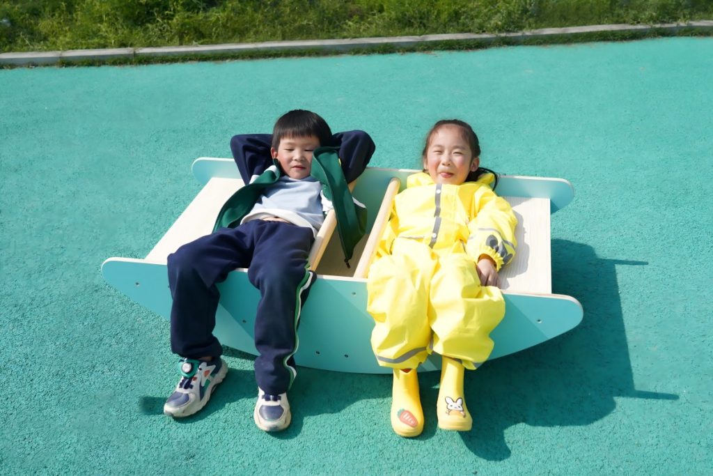 2-in-1 Montessori-style Wooden Rocking Boat and Climbing Step set
