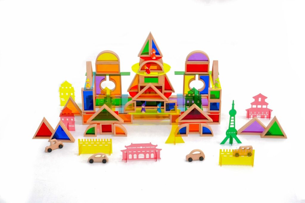 131-Piece Beechwood Acrylic Light & Color City Building Set