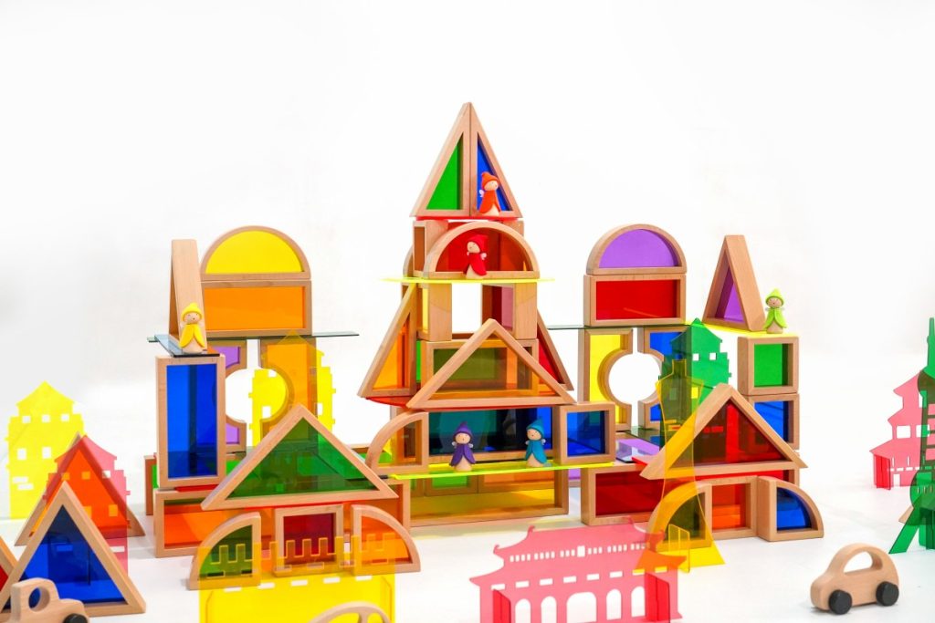 131-Piece Beechwood Acrylic Light & Color City Building Set