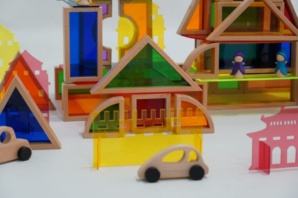 131-Piece Beechwood Acrylic Light & Color City Building Set