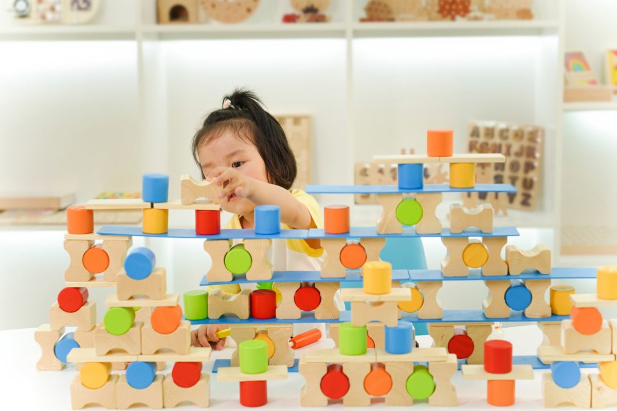 organized wooden block center in an early learning classroom