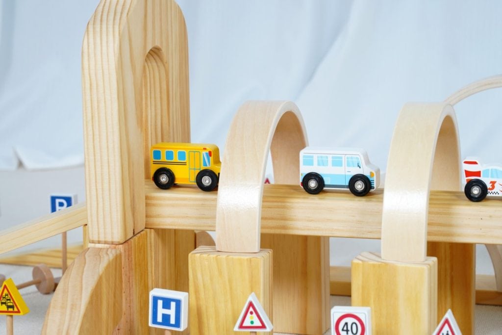 136-Piece Traffic Town Wooden Building Block Set