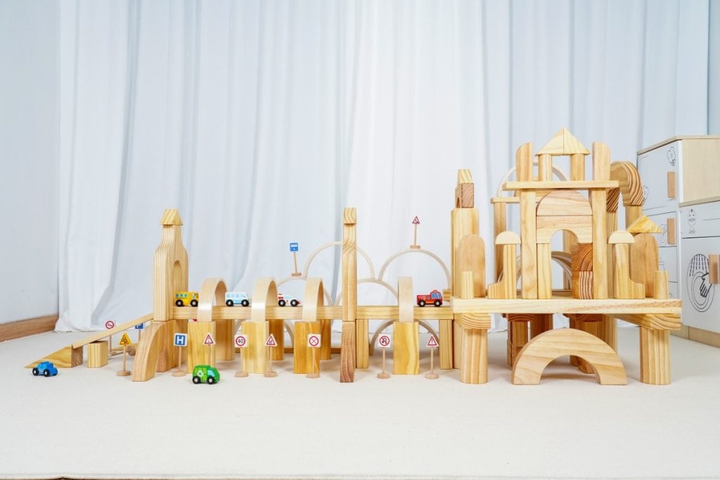 136-Piece Traffic Town Wooden Building Block Set