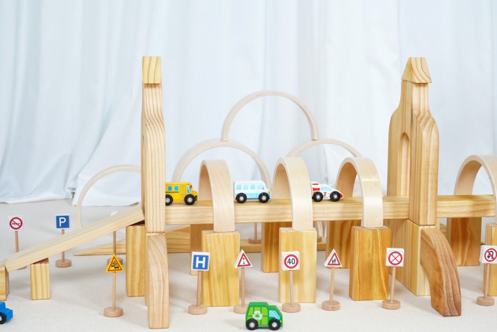 136-Piece Traffic Town Wooden Building Block Set