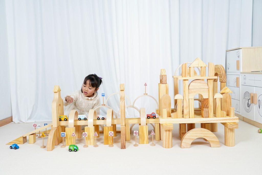 136-Piece Traffic Town Wooden Building Block Set