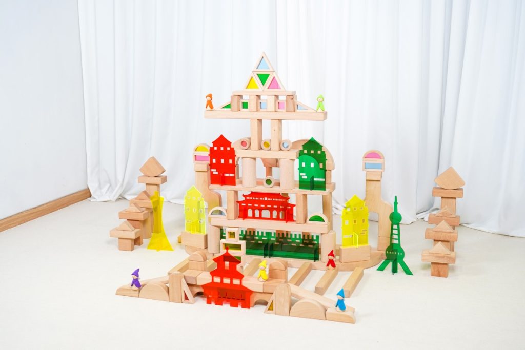 152-Piece Colorful Cityscape Wooden & Acrylic Building Set