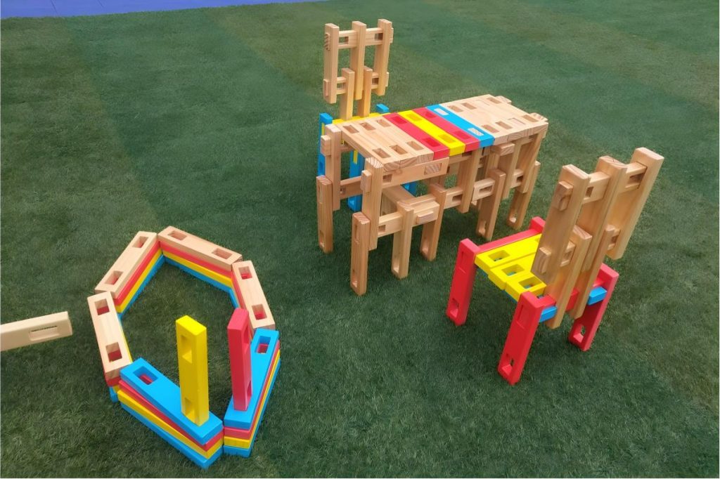 180-Piece Colorful Interlocking Wooden Construction Blocks