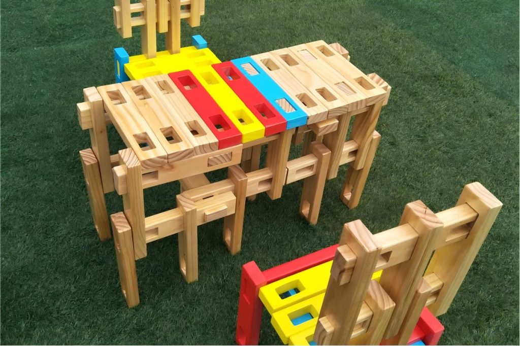 180-Piece Colorful Interlocking Wooden Construction Blocks