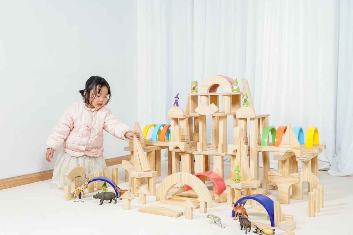 wooden rainbow stacking toy for preschool learning