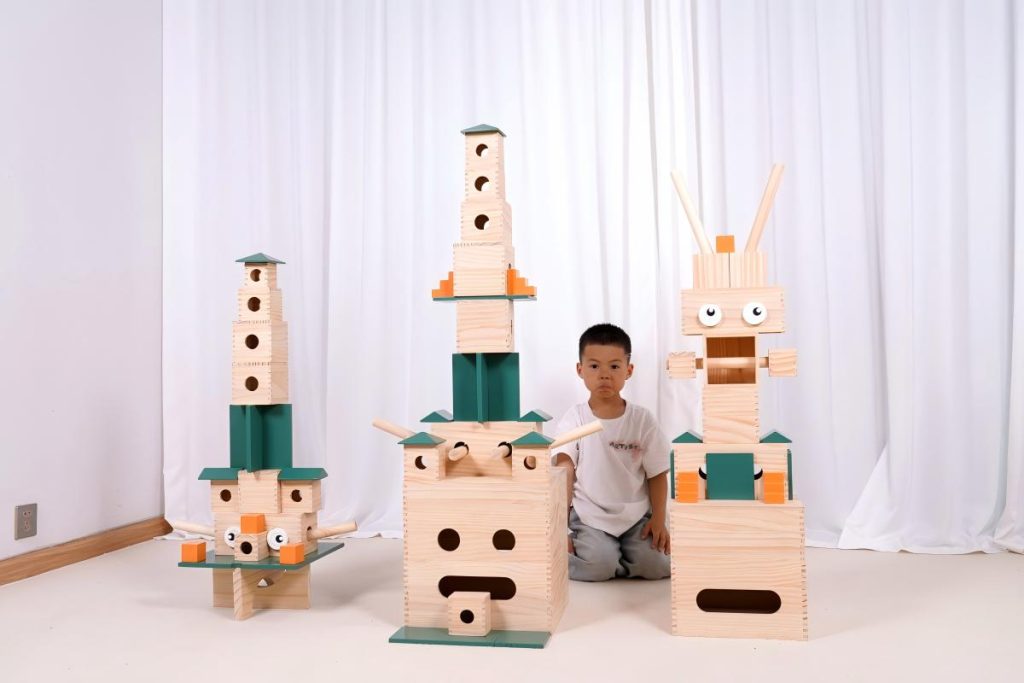20-Shape Modular Pinewood Hollow Block Construction System