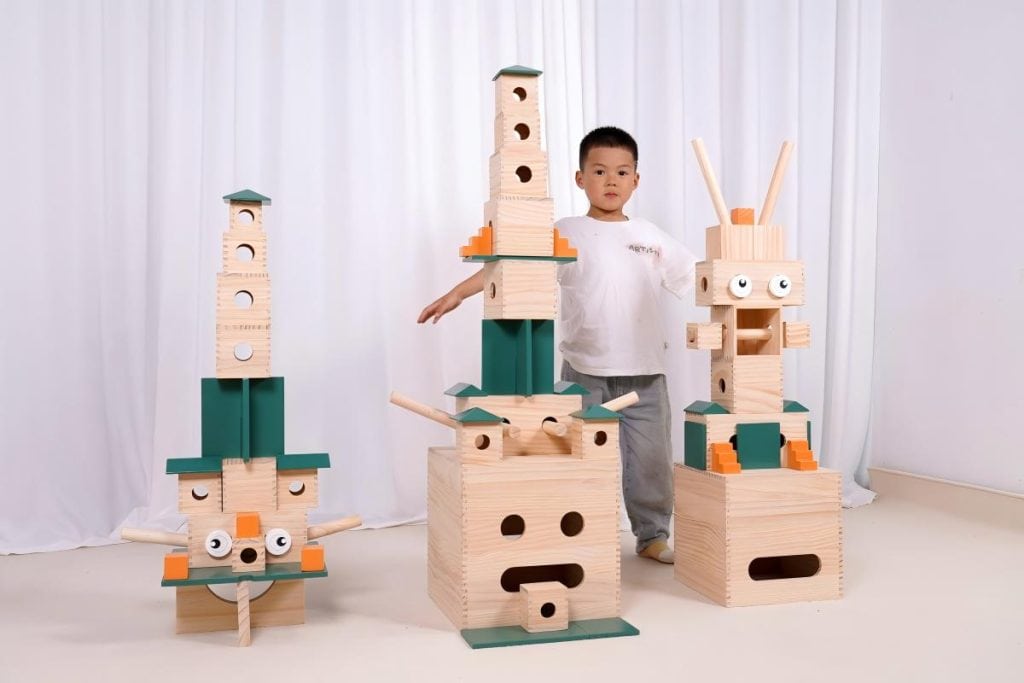 20-Shape Modular Pinewood Hollow Block Construction System