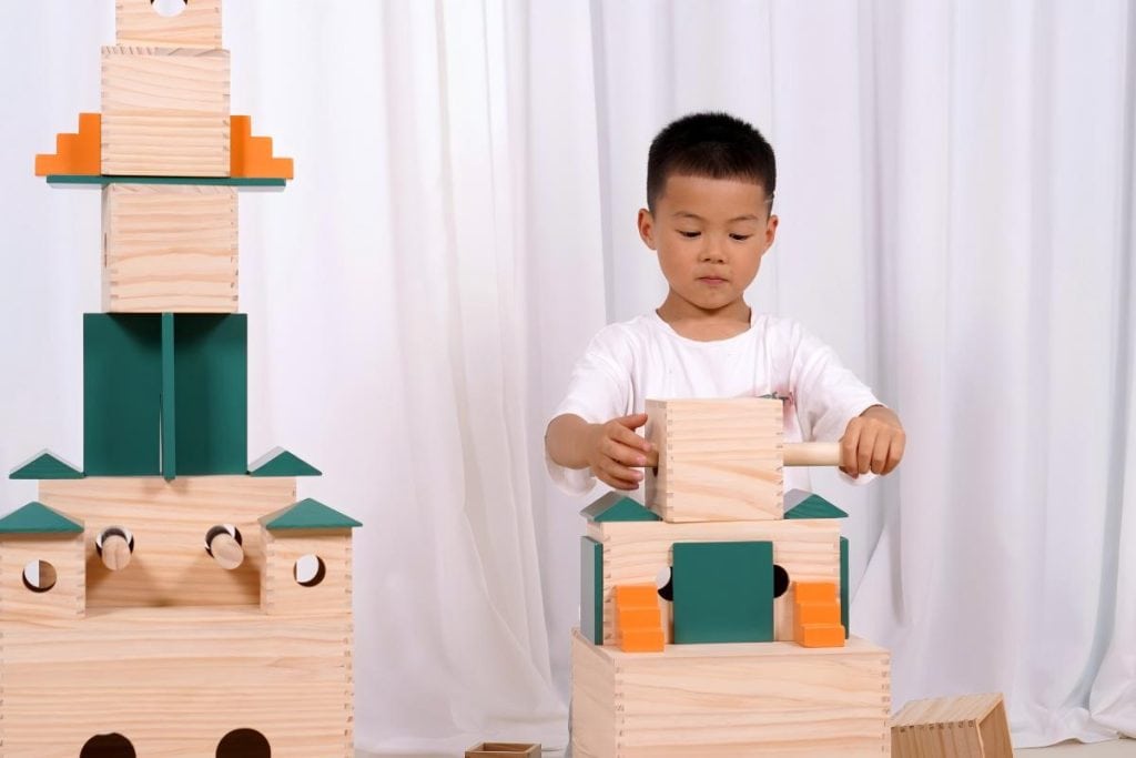 20-Shape Modular Pinewood Hollow Block Construction System