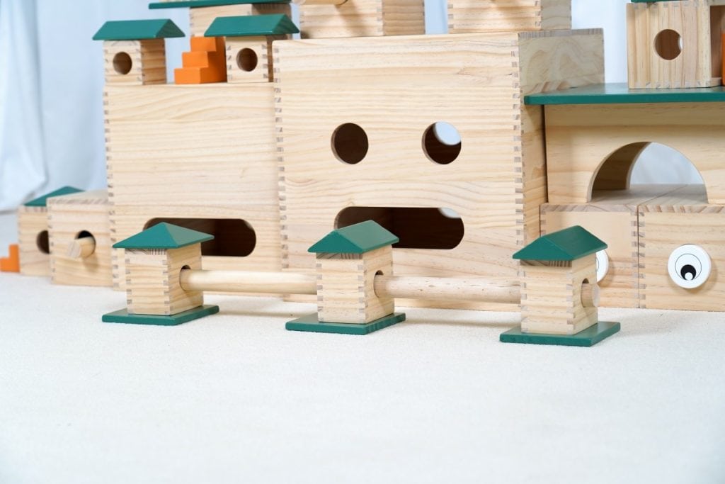 20-Shape Modular Pinewood Hollow Block Construction System