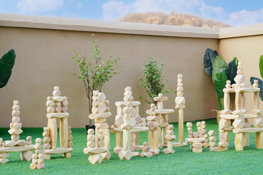 220-Piece Natural Giant Faceted Wooden Stacking Blocks