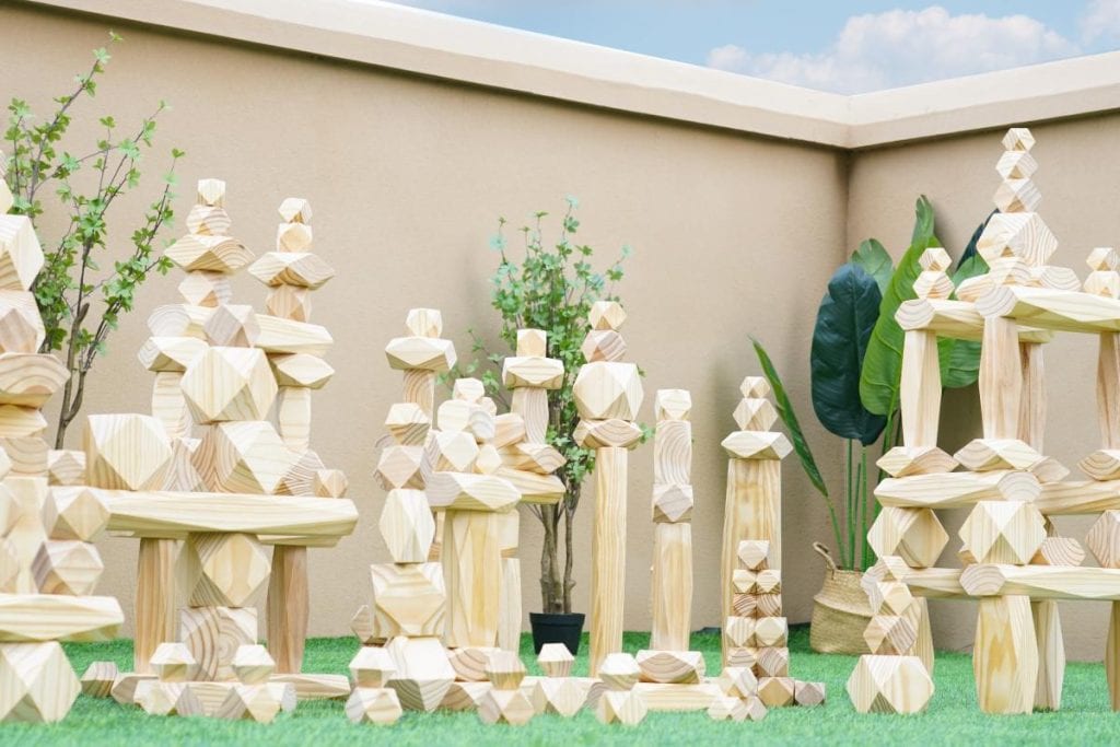 220-Piece Natural Giant Faceted Wooden Stacking Blocks
