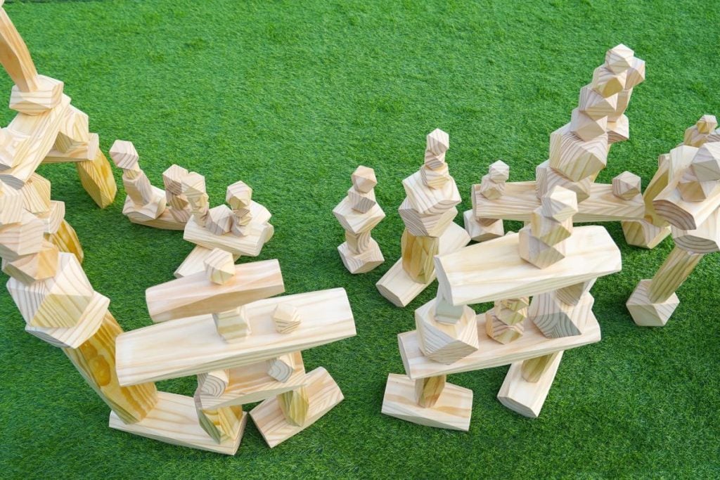 220-Piece Natural Giant Faceted Wooden Stacking Blocks