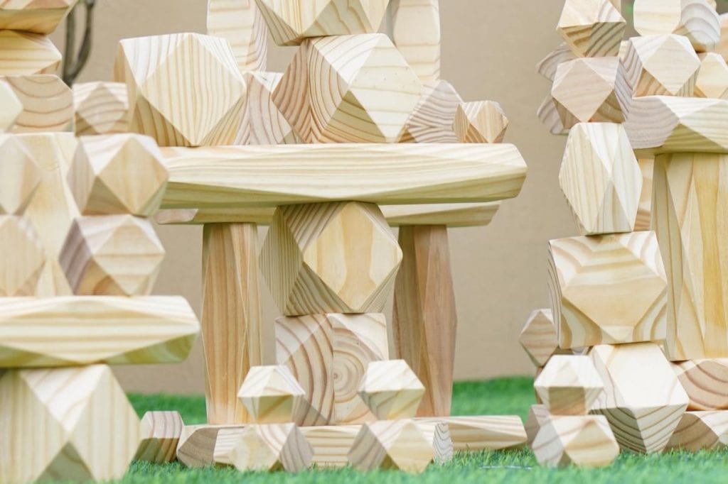 220-Piece Natural Giant Faceted Wooden Stacking Blocks