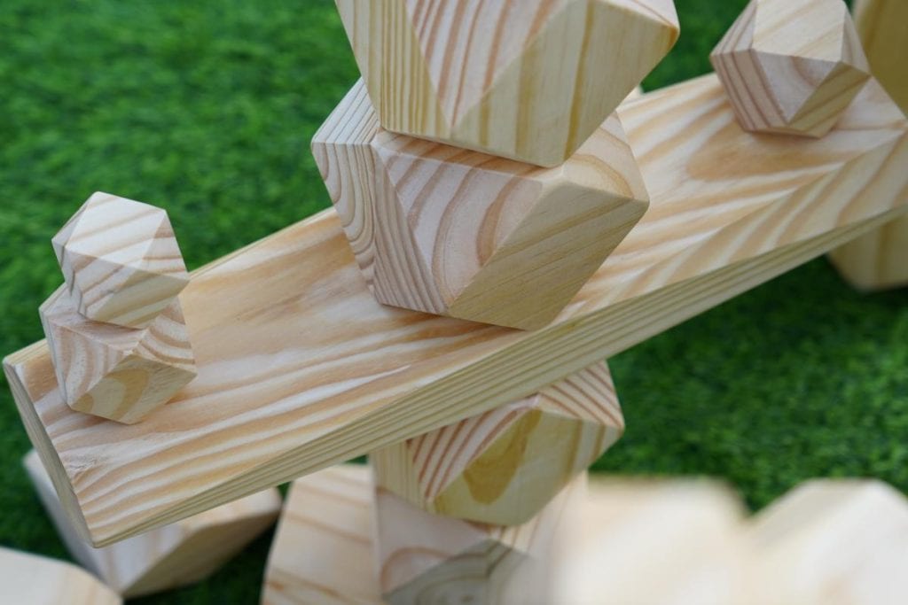 220-Piece Natural Giant Faceted Wooden Stacking Blocks