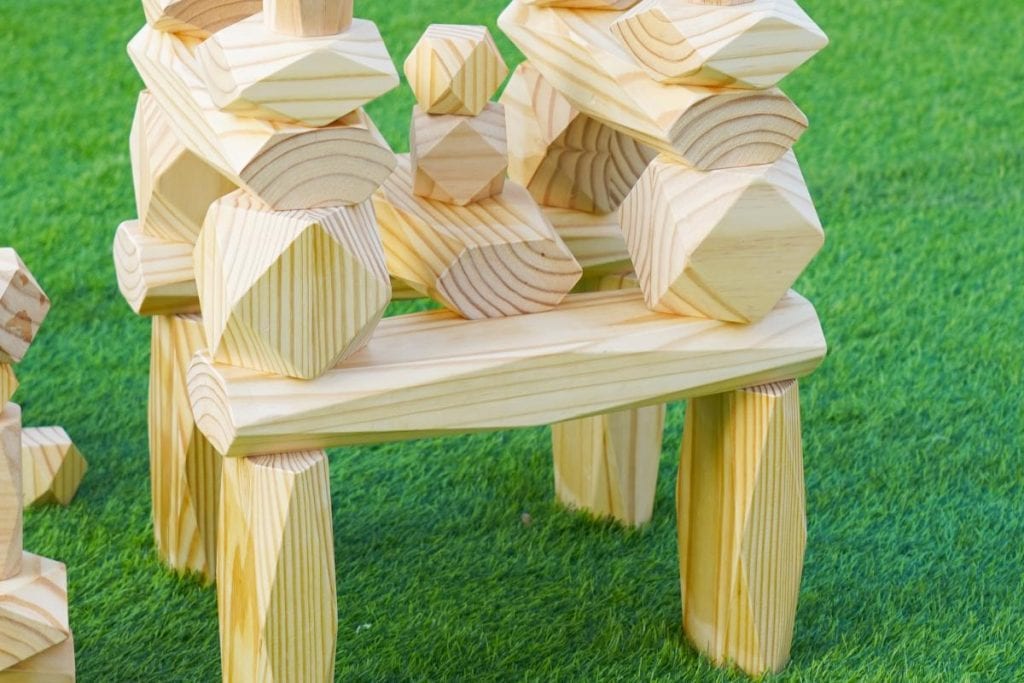 220-Piece Natural Giant Faceted Wooden Stacking Blocks