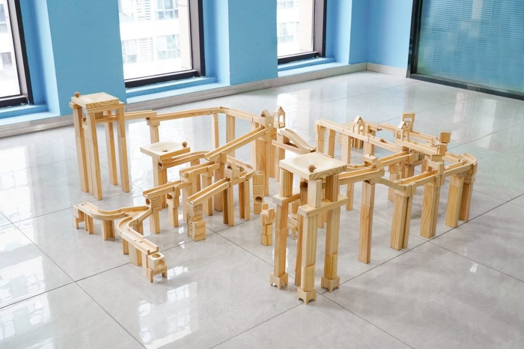 268-Piece Large Wooden Marble Run & Elevated Track Construction Set