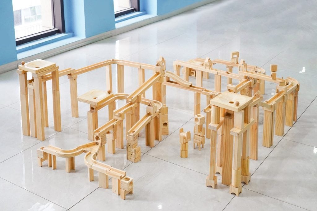 268-Piece Large Wooden Marble Run & Elevated Track Construction Set