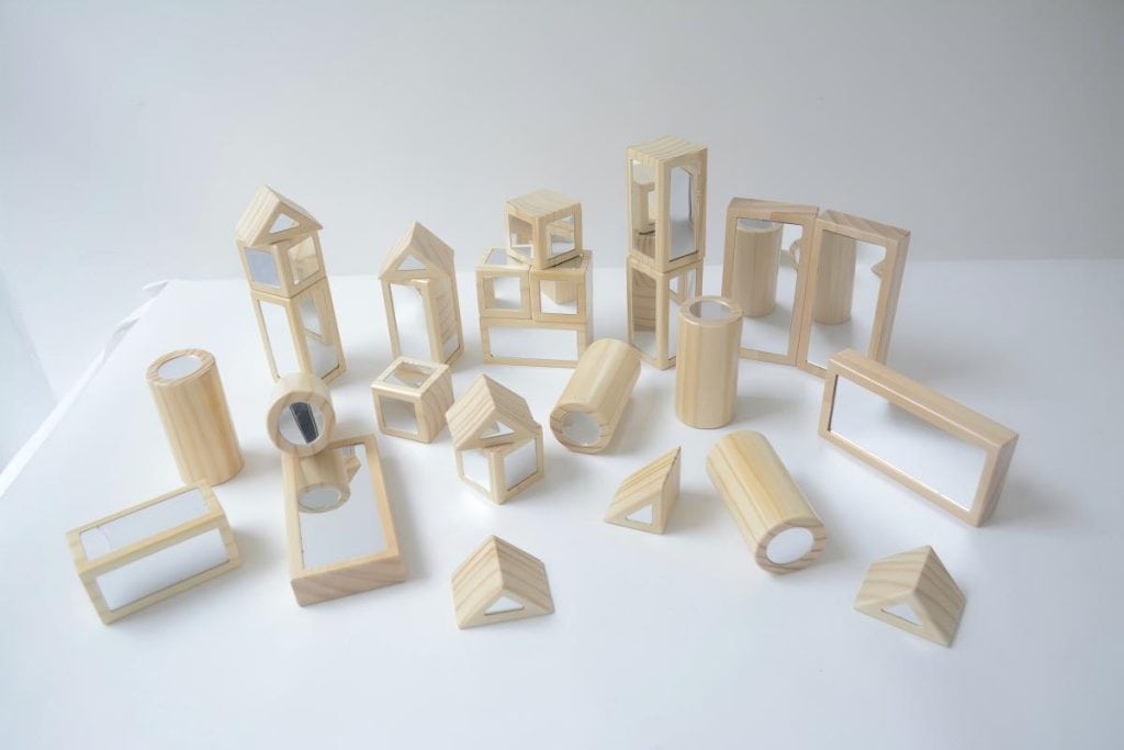 27-Piece Pinewood Mirror Sensory Building Blocks Set