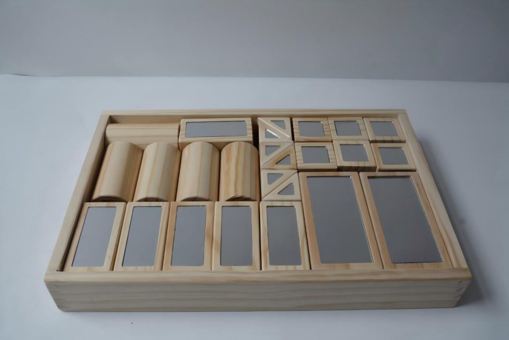 27-Piece Pinewood Mirror Sensory Building Blocks Set