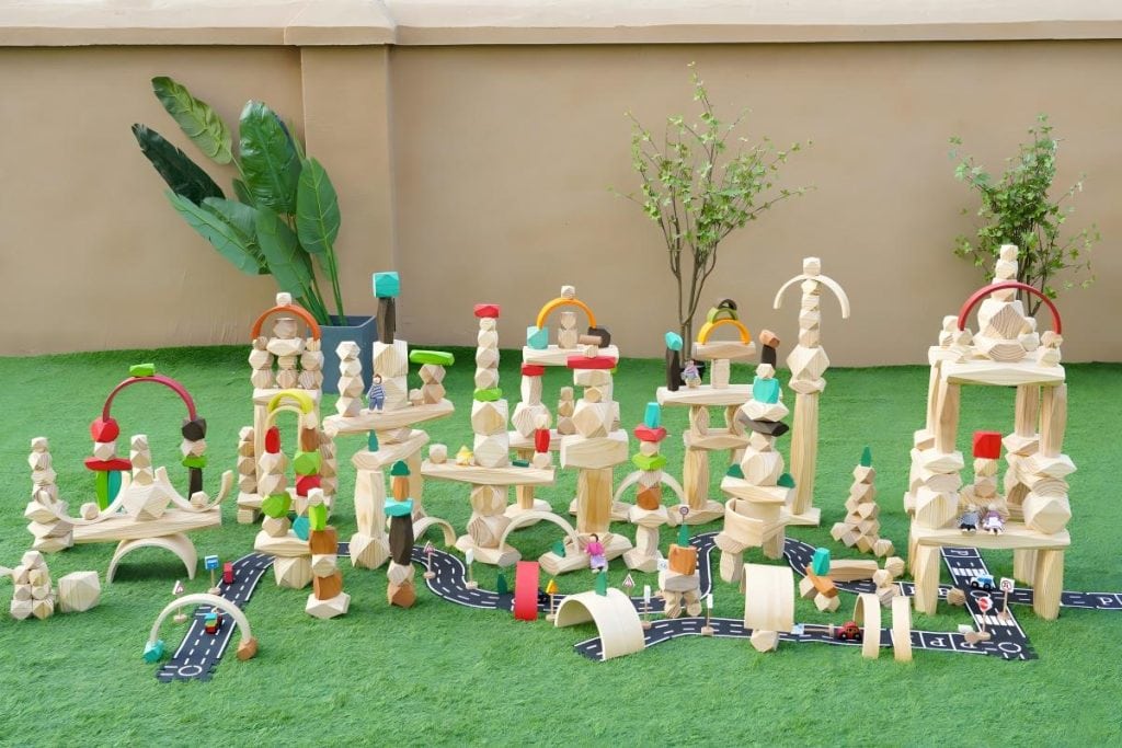 398-Piece Rainbow Faceted Stacking Stones & Small World Building Set