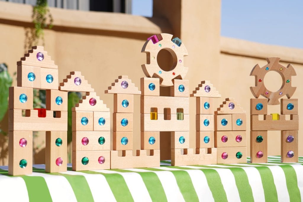 48-Piece Beechwood Jewel Building Blocks Set