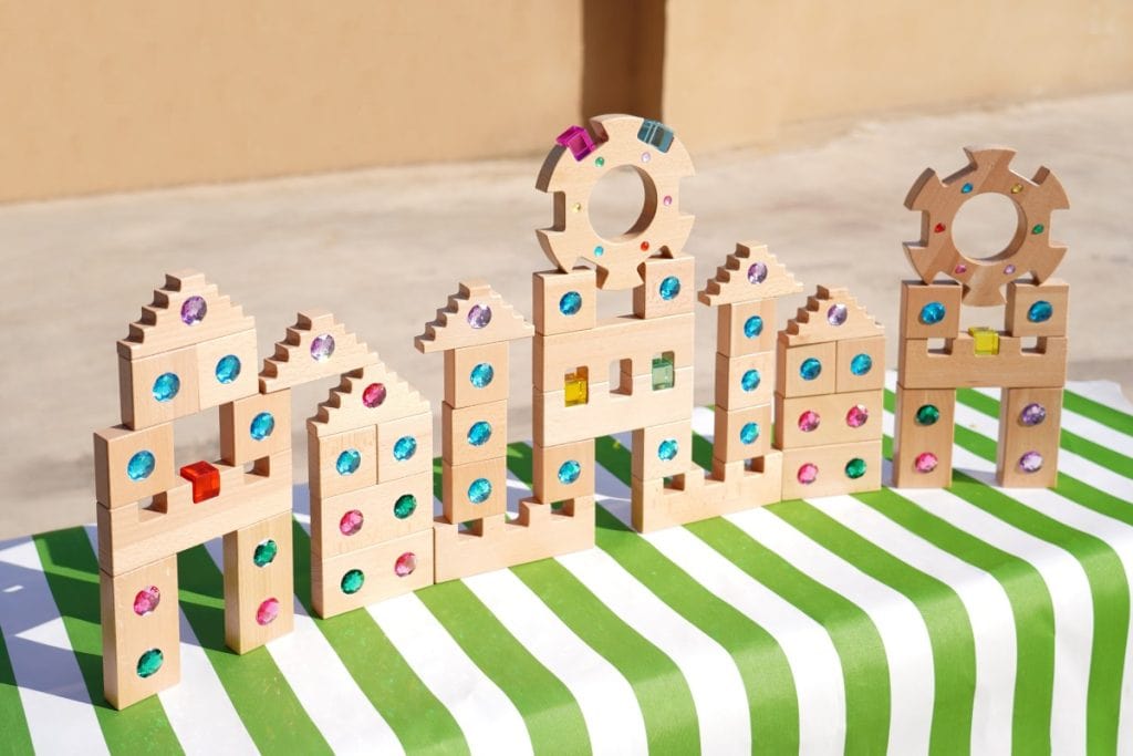 48-Piece Beechwood Jewel Building Blocks Set