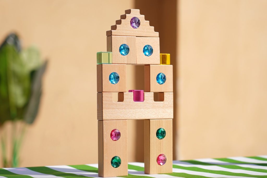 48-Piece Beechwood Jewel Building Blocks Set