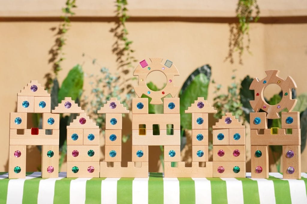 48-Piece Beechwood Jewel Building Blocks Set