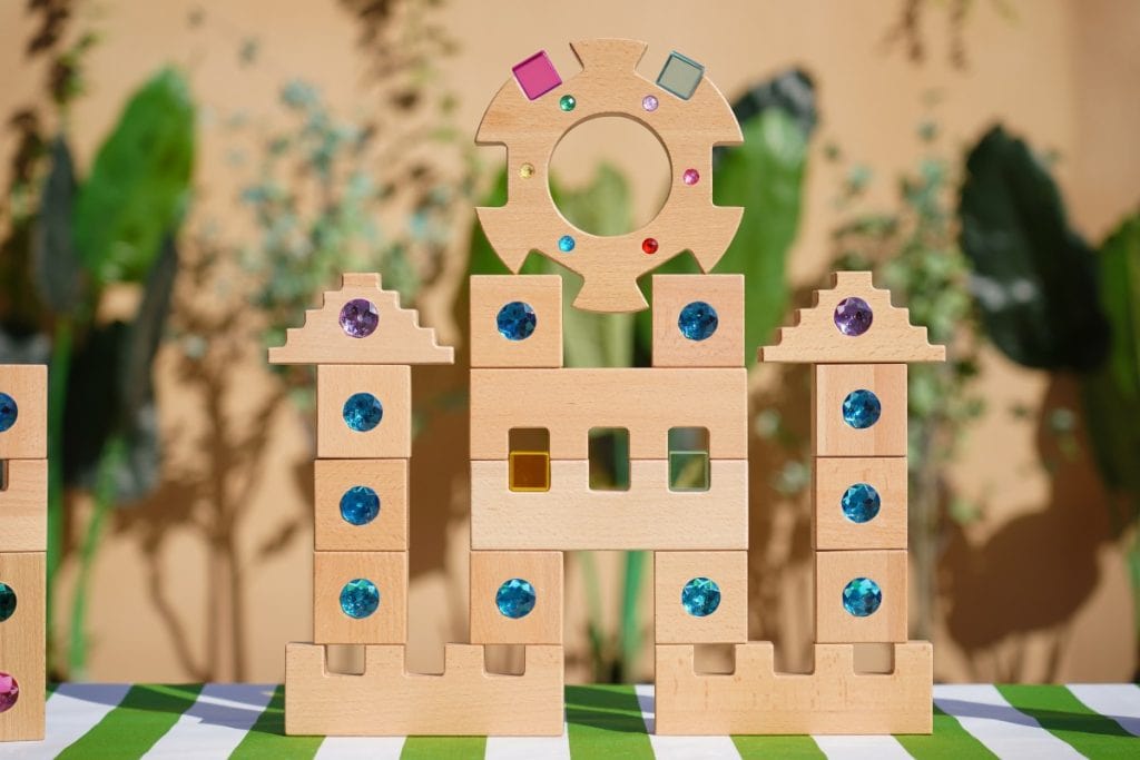 48-Piece Beechwood Jewel Building Blocks Set
