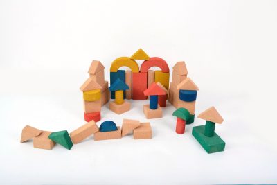 48-piece colorful cork building blocks set with pine storage box